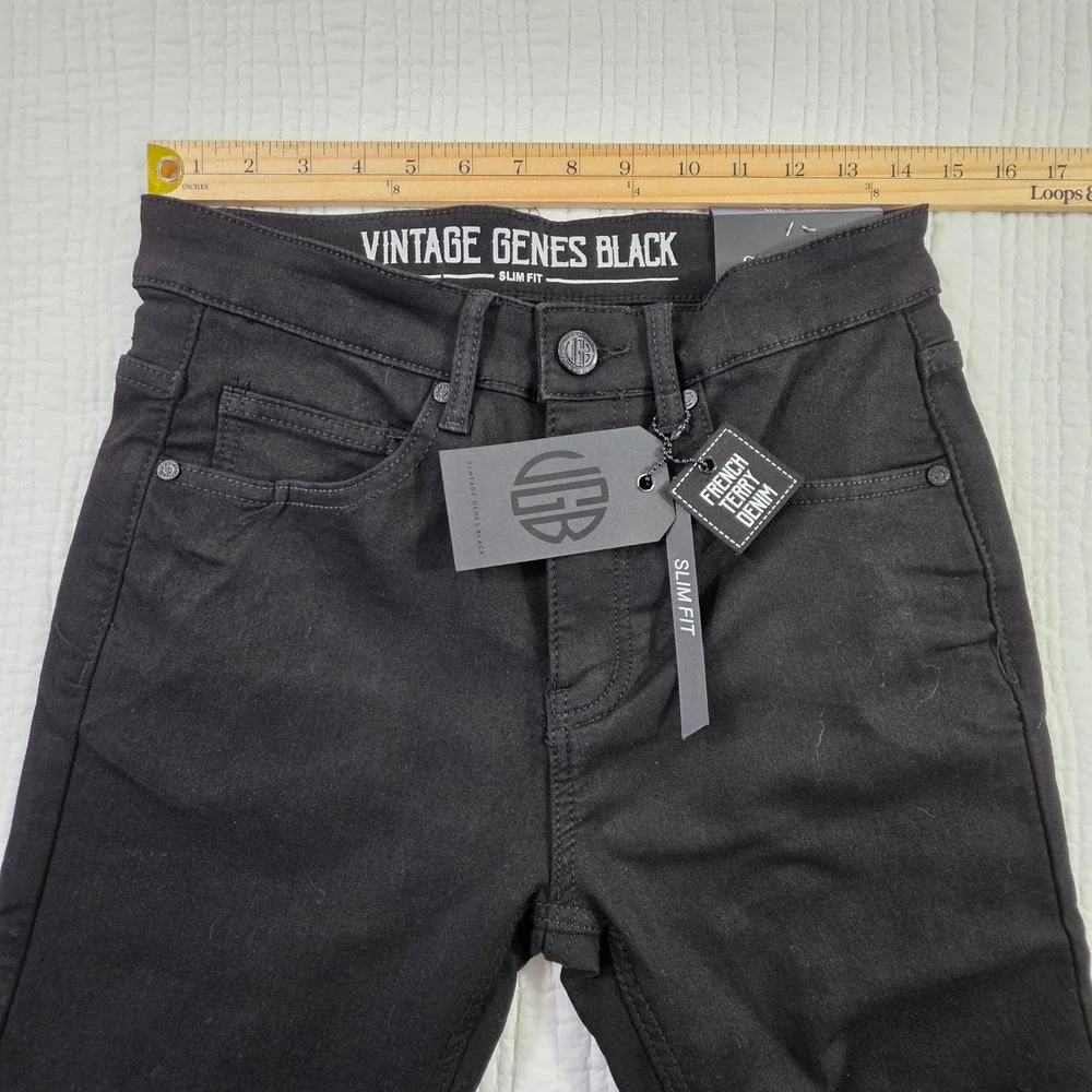 VGB Vintage Genes Black Mens 28x30 Slim Fit French Terry Stretch Denim Jeans